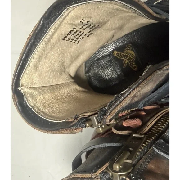 Freebird by Steven Crue boot black Leather Ankle Strap Zip Distress Size 11 - Picture 2 of 16